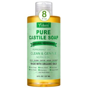yoken peppermint castile soap – 8 oz, organic multi purpose cleanser