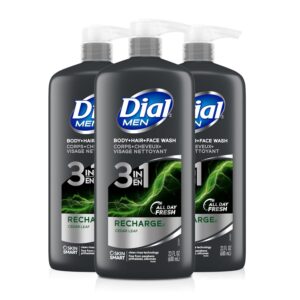 dial men 3 in 1 body, hair & face wash – recharge, 69 fl oz (3 pack)