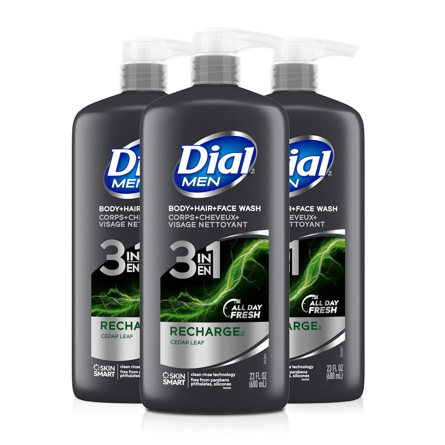 dial men 3 in 1 body, hair & face wash – recharge, 69 fl oz (3 pack) dial men 3 in 1 body, hair & face wash – recharge, 69 fl oz (3 pack)