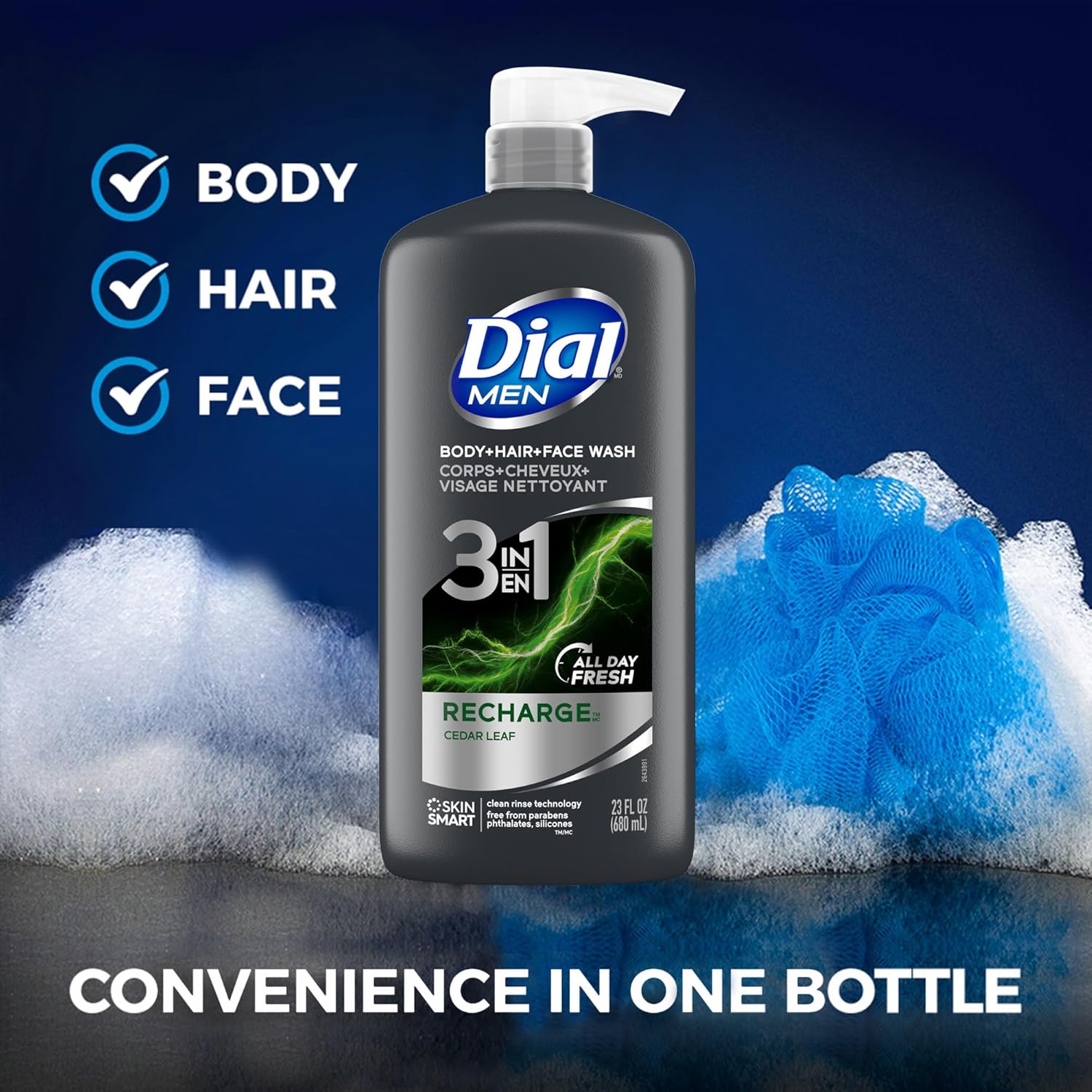 dial men 3 in 1 body, hair & face wash – recharge, 69 fl oz (3 pack) dial men 3 in 1 body, hair & face wash – recharge, 69 fl oz (3 pack)